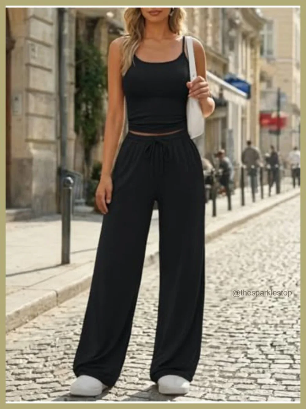 Womens 2 Piece Lounge Set Camisole Top Wide Leg Pants Resort Wear Travel Outfit